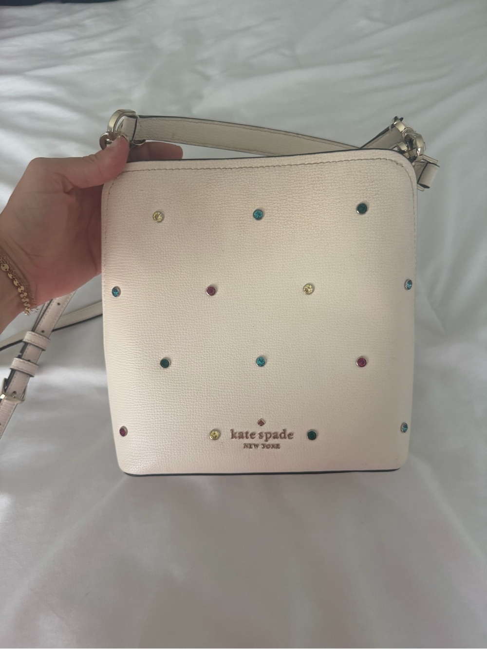 kate spade Cream Crossbody Bag with Multicolor Gem Studs